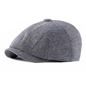 Vintage Schirmmütze Baumwolle Leinen Atmungsaktiv Octagonal Baskenmütze Retro Maler Baker Boy Stil Verstellbar Für Herren Damen