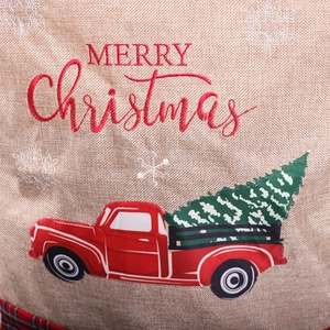Christmas burlap chair cover with vintage red truck and Merry Christmas embroidery