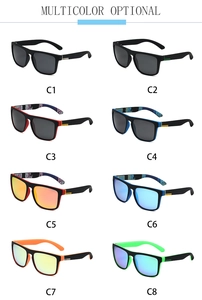 Detailed grid of polarized square sports sunglasses showing 8 stylish color combinations