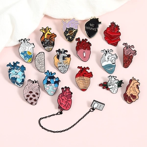 Anatomical Heart Enamel Pin Brooch Zinc Alloy Artistic Starry Night Wave Design Gothic Style Accessory Unisex