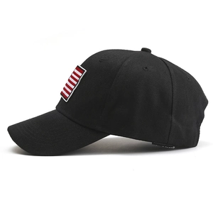 Classic black baseball cap with American flag embroidery patch and adjustable curved brim