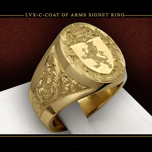 Classic 18k gold plated lion crest signet ring with royal crown and shield engraving