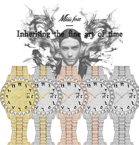 Detailed view of luxury iced-out watches featuring Hindi-Arabic dial and five finishes