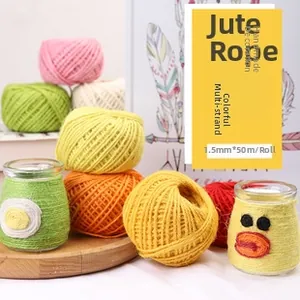 Close-up of 1.5mm multicolored jute twine rolls for DIY crafts and decor projects