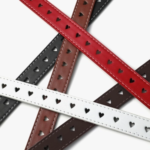 Women's heart-shaped hollowed-out thin waist belts in multiple colors on white background