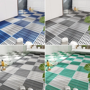 Striped TPE non-slip bathroom mats in various colors with a drainage hollow design