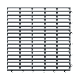 Grey TPE interlocking non-slip bath mat with striped drainage holes and modular connectors