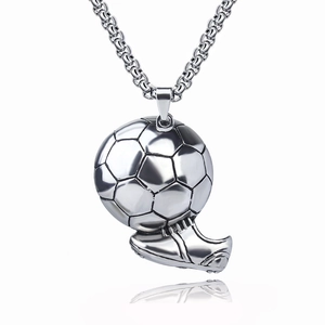 Men's stainless steel football and cleat pendant necklace on a silver box chain