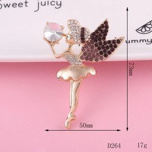 Macro shot of 73mm ballet fairy charm with purple rhinestones and large crystal