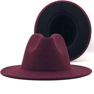 Classic burgundy wool jazz fedora hat with flat brim and black interior lining