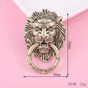Detailed macro view of vintage lion head alloy charm with antique gold relief and engraved ring