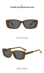 Front and side views of C8 jelly brown rectangle sunglasses with silver stud detail