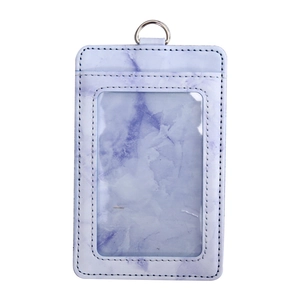 Vertical PU leather ID card holder with light purple marble pattern and clear PVC window