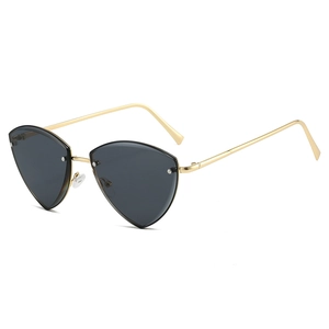 Lunettes de soleil œil-de-chat géométriques sans monture avec verres gris et métal doré