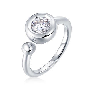 Adjustable S925 silver ring with bubble setting and 1 carat round moissanite stone