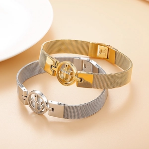 Bracelet en acier inoxydable 316L tressé avec breloque ancre en finitions or et argent