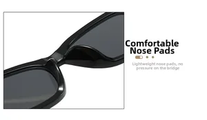 Detail view of comfortable integrated nose pads on black Y2K square frame sunglasses