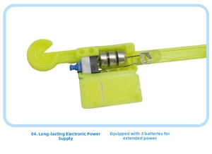 Detail view of the long-lasting LED slingshot battery compartment with 3 button cells