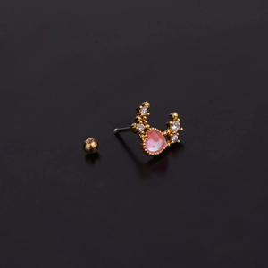 Clou d'oreille en or avec zircon cœur rose et strass brillants pour femmes