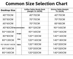 Detailed size guide for Nordic Christmas tablecloths showing table dimensions and fits