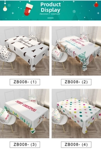 Detailed view of four Nordic Christmas tablecloth sets with reindeer and tree patterns