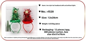 Detail view of illuminated Christmas tree headband with size specs 12x28cm