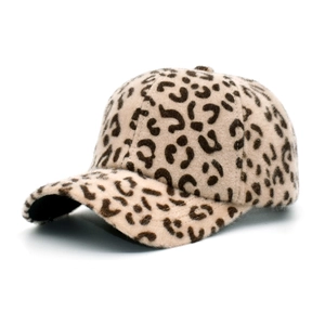 Berretto da baseball con stampa leopardata in ecopelliccia beige e marrone a 6 pannelli