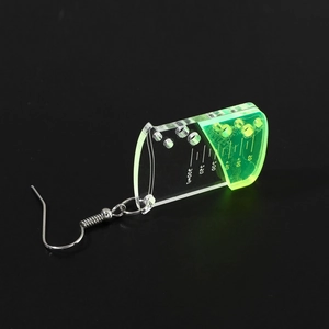 Creative acrylic beaker earrings with fluorescent green liquid and scale details