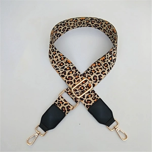 Adjustable leopard print replacement wide shoulder strap with gold metal hardware for bags