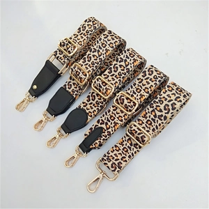 Adjustable leopard print wide shoulder straps for handbags with gold metal hardware