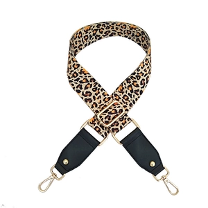 Adjustable leopard print shoulder strap with gold metal buckles for crossbody bags