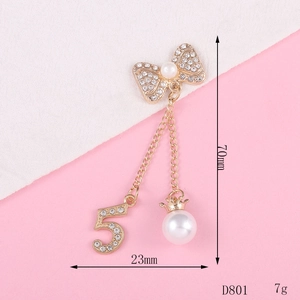 Golden brooch with bow pendant, number five, crown and pearls for DIY phone case charm