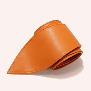 Elegant orange leather wrap belt for women with fine stitching and natural texture