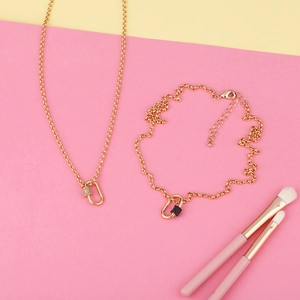 Hip hop chunky gold chain jewelry set with carabiner heart pendants for women