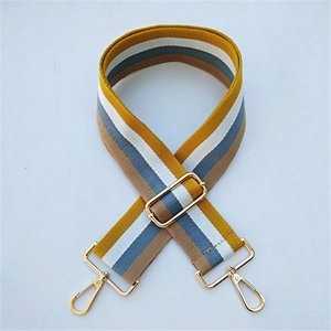Adjustable wide striped fabric shoulder strap with gold metal buckles for handbags
