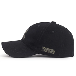 Black cotton baseball cap featuring U.S. ARMY tactical embroidery and five-star military patch