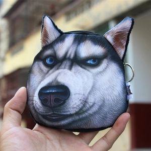 Portamonete husky in peluche con cerniera e portachiavi in metallo per amanti dei cani