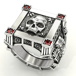 Bague Crâne Gothique Avec Cristal Rouge Alliage Style Punk Rock Bijoux Pour Hommes
