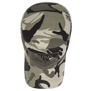 Flat top cotton cadet cap with woodland camouflage pattern and ARMY embroidered patch