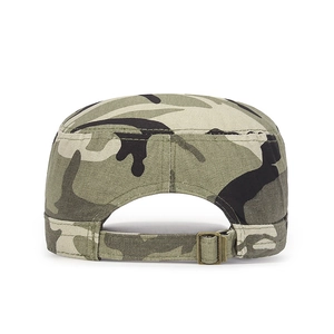 Classic woodland camouflage cotton cadet cap with adjustable metal buckle back view