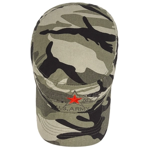 Classic cotton woodland camouflage cadet cap with U.S. ARMY embroidery and red star
