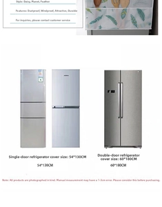 Size guide for thick waterproof fridge covers in Daisy, Planet, and Feather styles