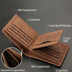 Brown bifold faux leather wallet for men with 9 card slots and large bill compartments