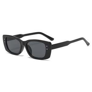 Y2K square black rectangle sunglasses with silver stud accents and dark lenses