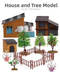 Miniature farm house model set with fruit trees and fence for DIY landscape