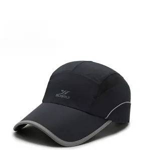 Detail view of quick-dry baseball cap featuring breathable mesh and side brand logo