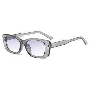 Y2K square frame sunglasses with grey translucent finish and purple gradient lenses