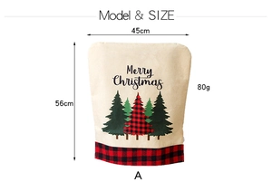 Detailed size chart for the Christmas linen chair cover featuring festive tree prints