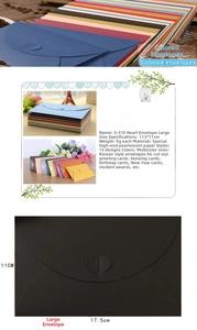 Detailed view of pearlescent paper envelope with heart closure and 17.5x11cm dimensions