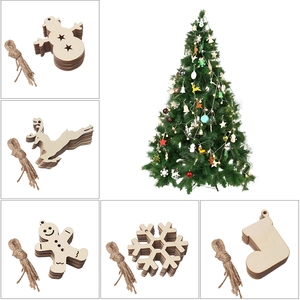 Christmas Hanging Ornaments Wooden Laser Cut Snowman Reindeer Gingerbread Man DIY Holiday Party Tree Decor With Rope